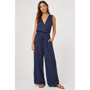 Nation LTD Navy Blue Viscose Sleeveless Wide Leg Jumpsuit Made in USA- M